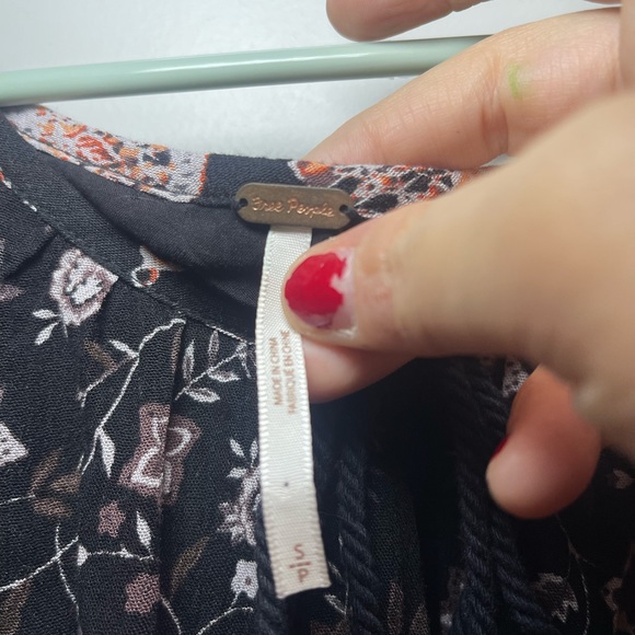 🌻Women’s Free People Lucky Loosey Floral Print Boho Mini Dress Onyx Combo Sz S - Picture 11 of 16